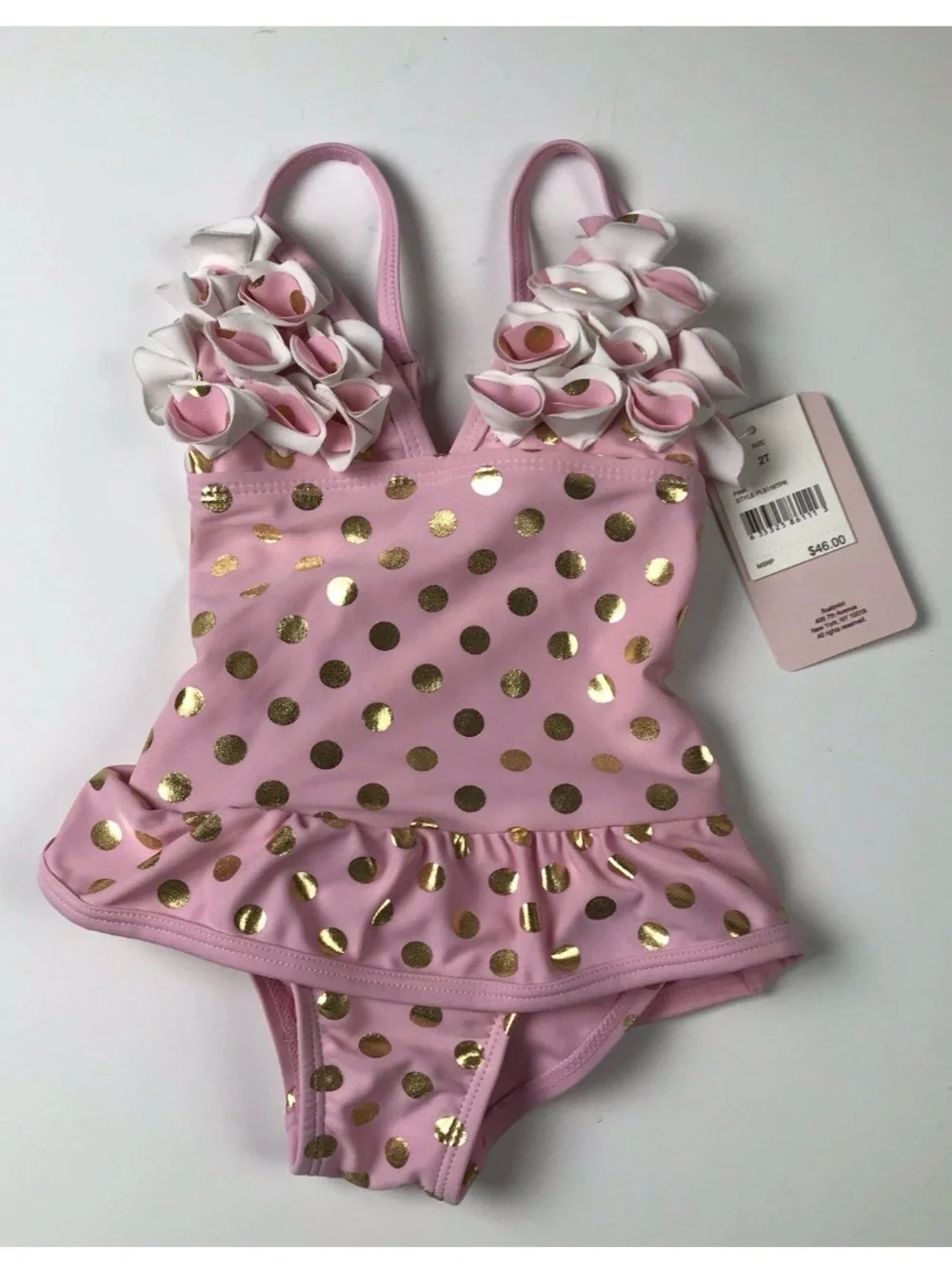 Floatimini Girls Swim Suit One Piece Lined Pink Gold Youth Size 2T Swimsuit